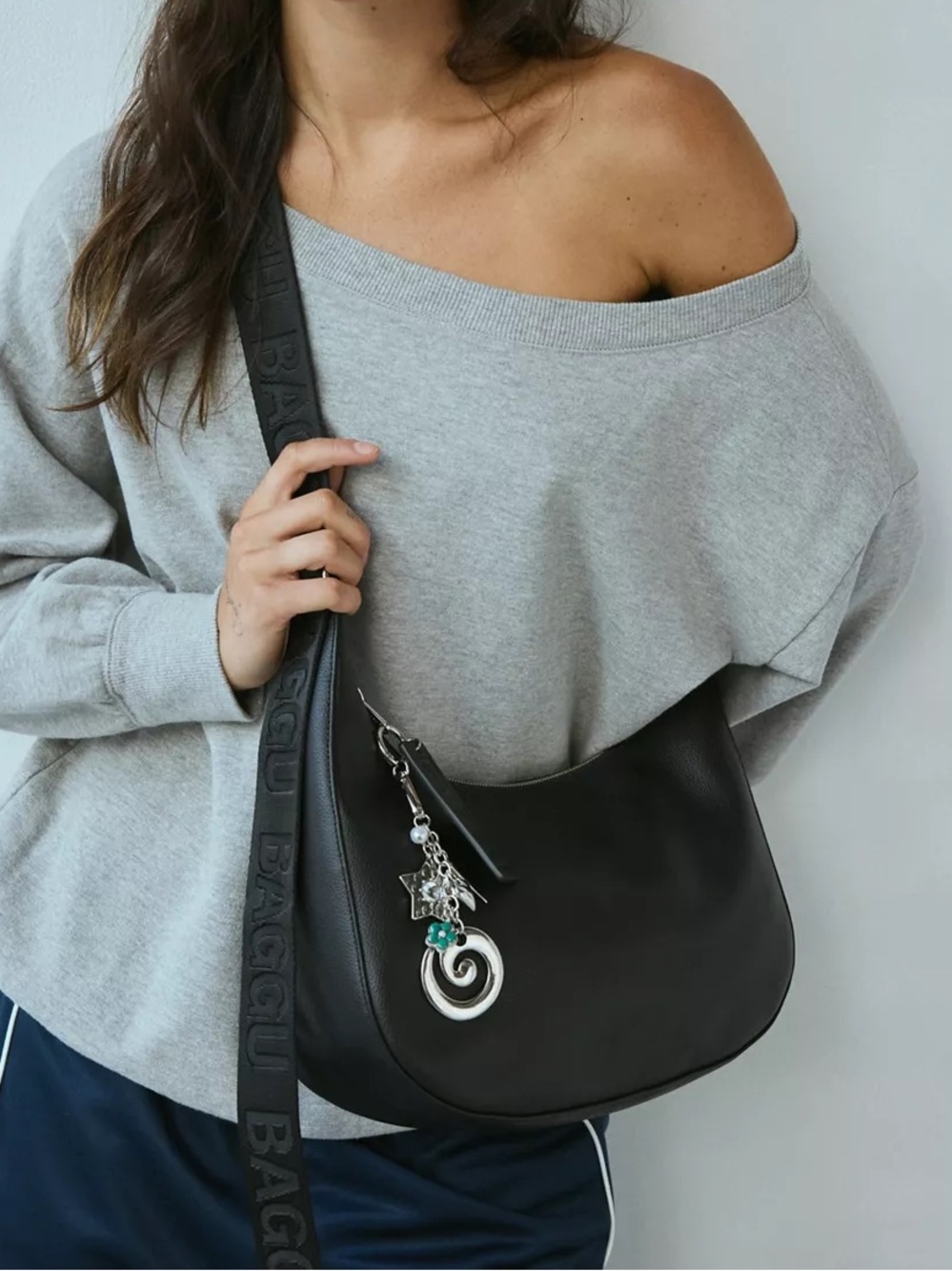 NWT BAGGU Medium Recycled Leather Crescent Bag